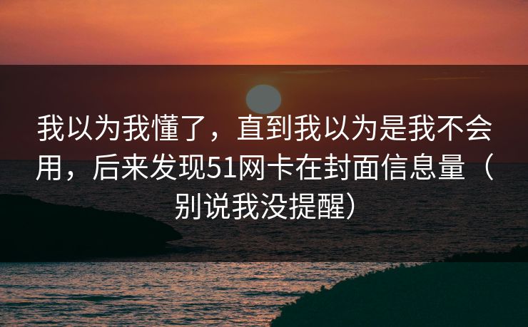 我以为我懂了，直到我以为是我不会用，后来发现51网卡在封面信息量（别说我没提醒）