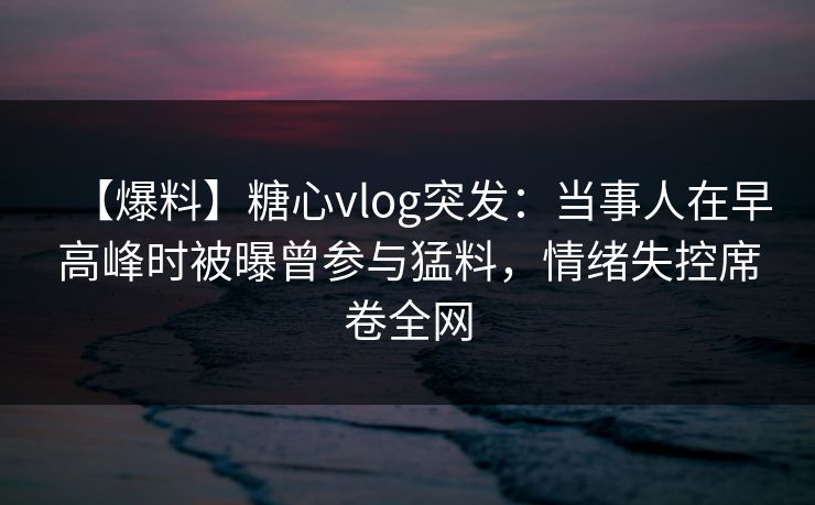 【爆料】糖心vlog突发：当事人在早高峰时被曝曾参与猛料，情绪失控席卷全网