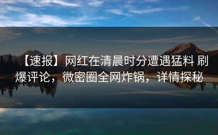 【速报】网红在清晨时分遭遇猛料 刷爆评论，微密圈全网炸锅，详情探秘